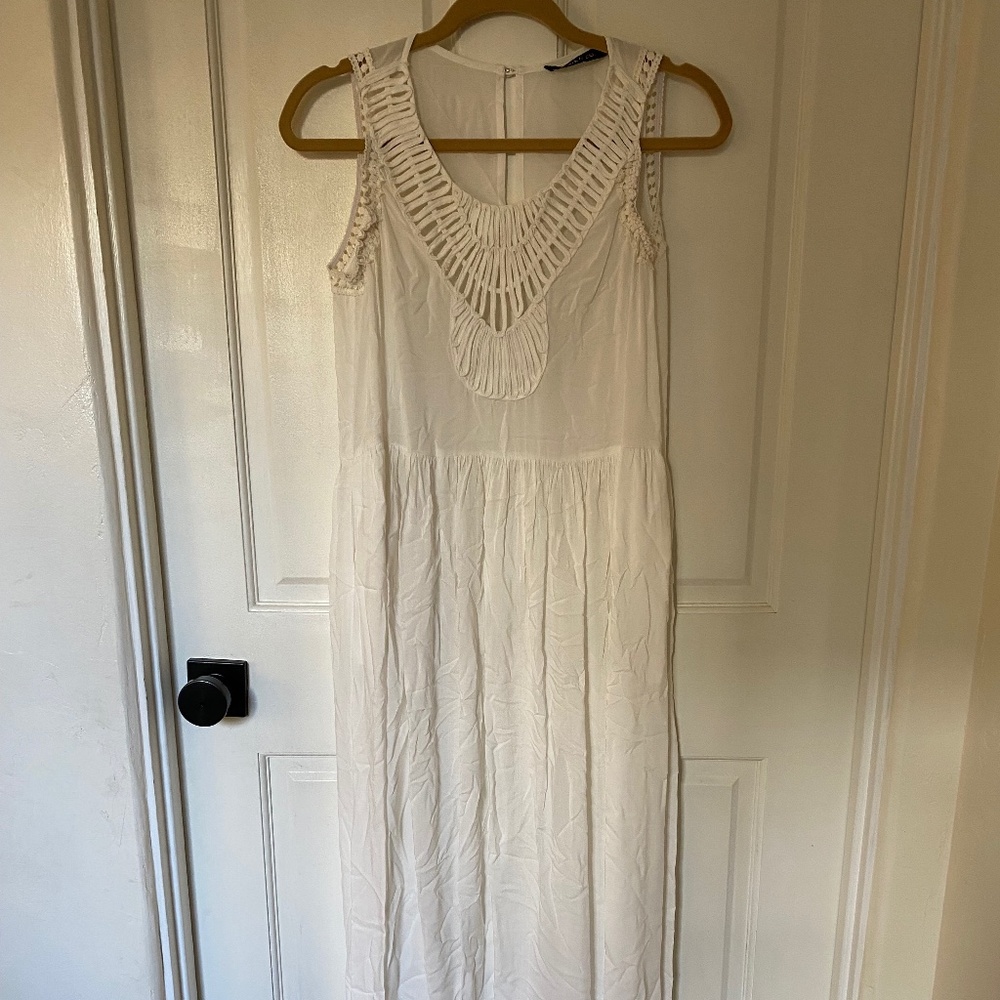 Long White Boho Crochet Dress